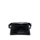 balenciaga Downtown Small Shoudler Bag Crocodile Embossed Black with Black Hardware