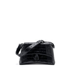 balenciaga Downtown Small Shoudler Bag Crocodile Embossed Black with Black Hardware