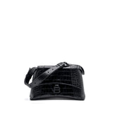 balenciaga Downtown Small Shoudler Bag Crocodile Embossed Black with Black Hardware