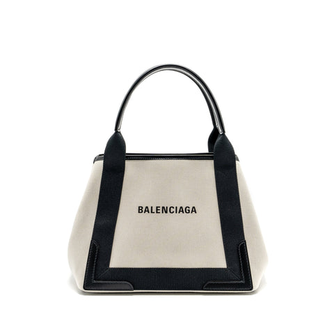 balenciaga Cabas Tote Bag Canvas/Calfskin Beige/Black SHW
