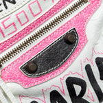 balenciaga City Graffiti Classic Studs bag leather white / pink/ black with black hardware