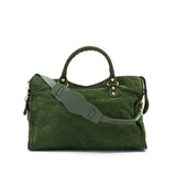 balenciaga GIANT CITY BAG IN SUEDE GREEN GHW