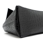 balenciaga Downtown Small Shoudler Bag Crocodile Embossed Black with Black Hardware