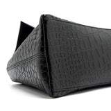 balenciaga Downtown Small Shoudler Bag Crocodile Embossed Black with Black Hardware