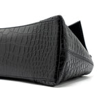 balenciaga Downtown Small Shoudler Bag Crocodile Embossed Black with Black Hardware