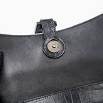 balenciaga Downtown Small Shoudler Bag Crocodile Embossed Black with Black Hardware