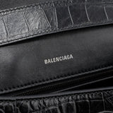 balenciaga Downtown Small Shoudler Bag Crocodile Embossed Black with Black Hardware