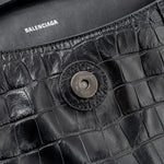 balenciaga Downtown Small Shoudler Bag Crocodile Embossed Black with Black Hardware