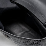 balenciaga Downtown Small Shoudler Bag Crocodile Embossed Black with Black Hardware