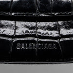 balenciaga Ghost Sling Bag Croc Embossed Leather Black GHW