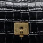 balenciaga Ghost Sling Bag Croc Embossed Leather Black GHW