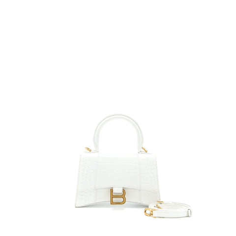 balenciaga Hourglass XS Croc Embossed Calfskin White GHW