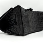 balenciaga Hourglass S Croc-Embossed Calfskin So Black