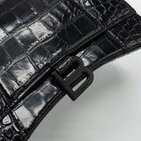 balenciaga Hourglass S Croc-Embossed Calfskin So Black