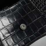 balenciaga Hourglass S Croc-Embossed Calfskin So Black