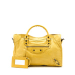 balenciaga Classic City Bag Lambskin Yellow with Black Hardware
