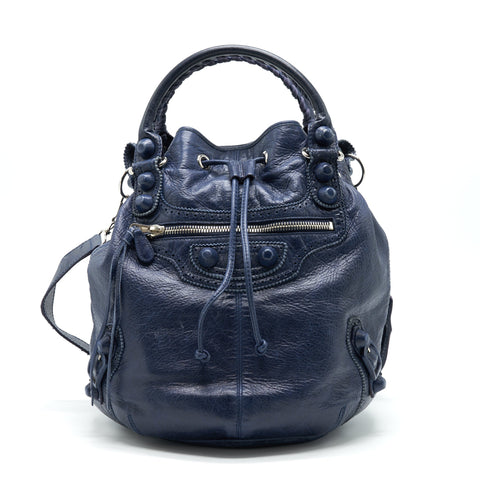 balenciaga Giant Pompon Bucket Bag Navy