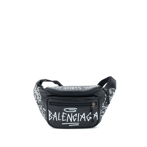 balenciaga Graffiti Waist Bag Leather Black Ruthenium Hardware
