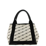 balenciaga  Logo S Navy Cabas Canvas Hobo Bag White