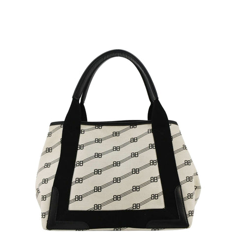 balenciaga  Logo S Navy Cabas Canvas Hobo Bag White