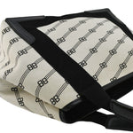 balenciaga  Logo S Navy Cabas Canvas Hobo Bag White