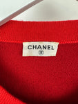 *HOT* Chanel Red Long Sleeve Knit Mini Dress with Multi Icon Logo Button Details FR 38 (UK 10)
