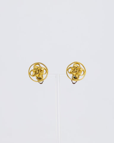 *HOT* Chanel Gold Round Knotted CC Logo Earrings