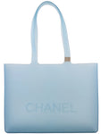 Chanel Logo Rubber Tote Bag Clear Blue