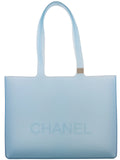 Chanel Logo Rubber Tote Bag Clear Blue