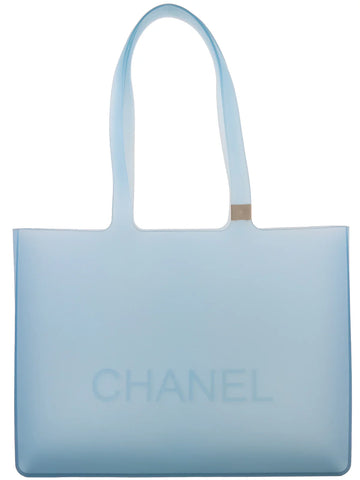 Chanel Logo Rubber Tote Bag Clear Blue