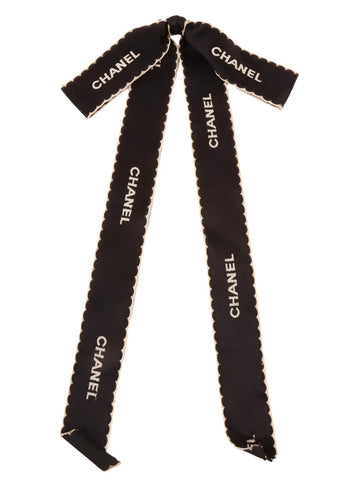 Chanel Logo Ribbon Brooch Black