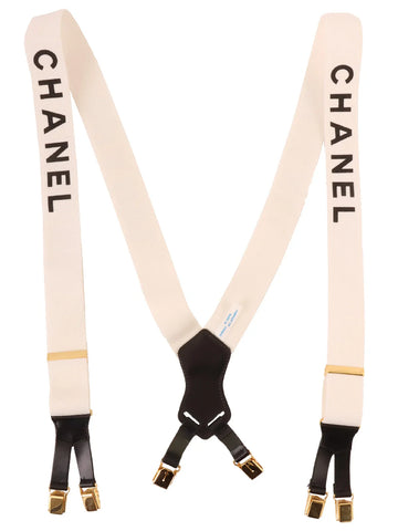 Chanel Logo Suspenders White