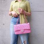Chanel Matelasse 25 Tweed Leather Chain W Flap Shoulder Bag Pink