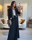 *SUPER HOT* Chanel 22C Black, White Metallic Tweed Trim Silk Jacket and Wide-Leg Trouser Set with Crystal CC Logo Detail Size FR 42-44 (UK 14-16) Jacket RRP ¬£5,420