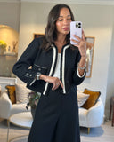 *SUPER HOT* Chanel 22C Black, White Metallic Tweed Trim Silk Jacket and Wide-Leg Trouser Set with Crystal CC Logo Detail Size FR 42-44 (UK 14-16) Jacket RRP ¬£5,420