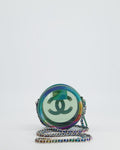 *HOT* Chanel Rainbow Green Filigree PVC CC Mini Round Crossbody Bag with Silver Hardware