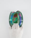 *HOT* Chanel Rainbow Green Filigree PVC CC Mini Round Crossbody Bag with Silver Hardware