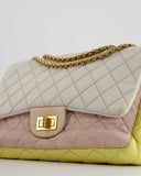 *SUPER FIRE PRICE* Chanel Large Jersey Reissue Pastel Yellow, Grey and Pink with Antique Gold Hardware