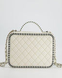 *HOT* Chanel White Caviar Vanity Case with Zebra Motif CC Logo and Silver Hardware