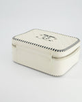 *HOT* Chanel White Caviar Vanity Case with Zebra Motif CC Logo and Silver Hardware