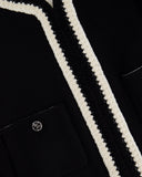 *SUPER HOT* Chanel 22C Black, White Metallic Tweed Trim Silk Jacket and Wide-Leg Trouser Set with Crystal CC Logo Detail Size FR 42-44 (UK 14-16) Jacket RRP ¬£5,420