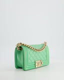 *HOT* Chanel Mint Green Small Boy Bag in Shiny Calfskin Leather with Champagne Gold Hardware