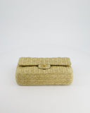*SUPER HOT* Chanel Beige Raffia Medium Classic Double Flap Bag with Brushed Gold Hardware and Gold Leather Interior