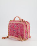 *SUPER HOT* Chanel Pink Medium CC Filigree Vanity Case Bag in Tweed with Brushed Gold Hardware and Chain Detail