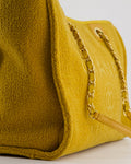 *HOT* Chanel Mustard Yellow Small Deauville Tote Bag in Velvet Tweed with Champagne Gold Hardware