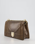 *RARE* Christian Top quality Dior Brown Medium Top quality Diorama Bag in Lizard Leather with Champagne Gold Hardware