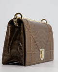 *RARE* Christian Top quality Dior Brown Medium Top quality Diorama Bag in Lizard Leather with Champagne Gold Hardware