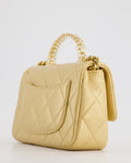 *CURRENT COLLECTION* Chanel Metallic Gold Mini Top Handle Bag in Calfskin Leather with Gold Hardware and Clear Perspex Handle Detail