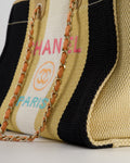 *HOT* Chanel Beige, Black and White Raffia Deauville Tote Bag with Pastel Logo and Champagne Gold Hardware