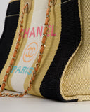 *HOT* Chanel Beige, Black and White Raffia Deauville Tote Bag with Pastel Logo and Champagne Gold Hardware